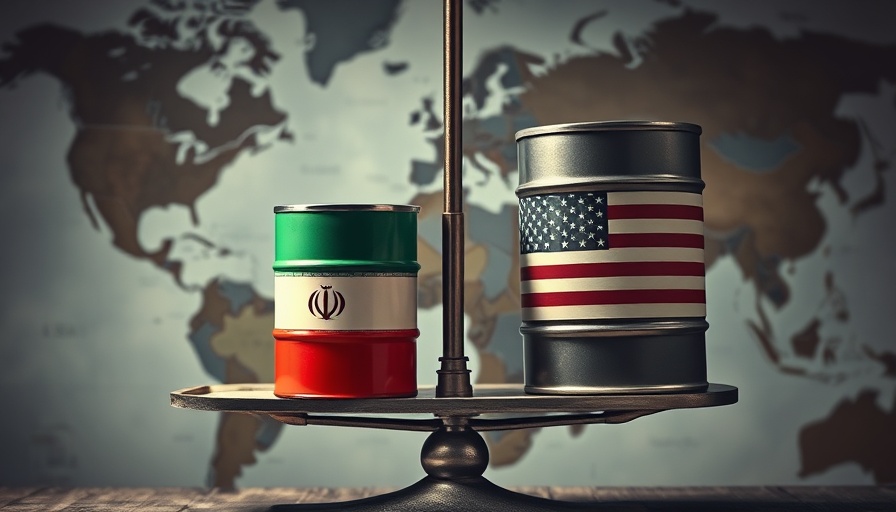 Illustration of Iran and US oil strategies with a balance scale.