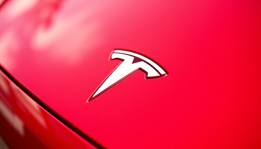 Tesla logo on a red surface, representing Tesla robotaxi service in Austin.