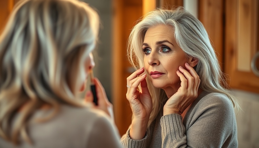 Elegant older woman applying makeup, emphasizing eye health after menopause.