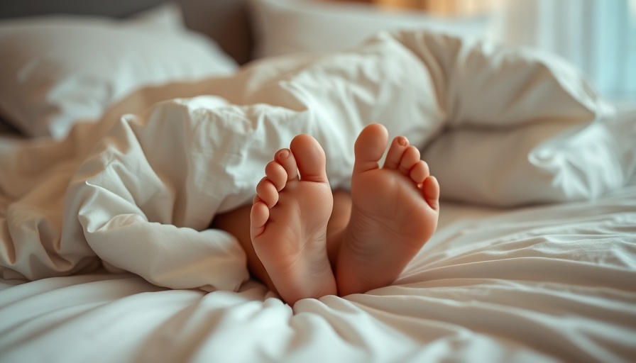 Cozy bedroom with feet under blanket, illustrating sleep comfort.