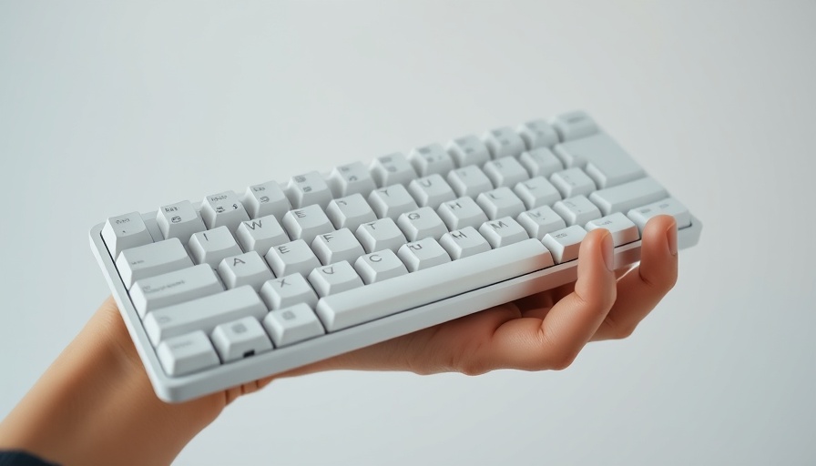 Detailed close-up of a white keyboard being held, focus on keys.