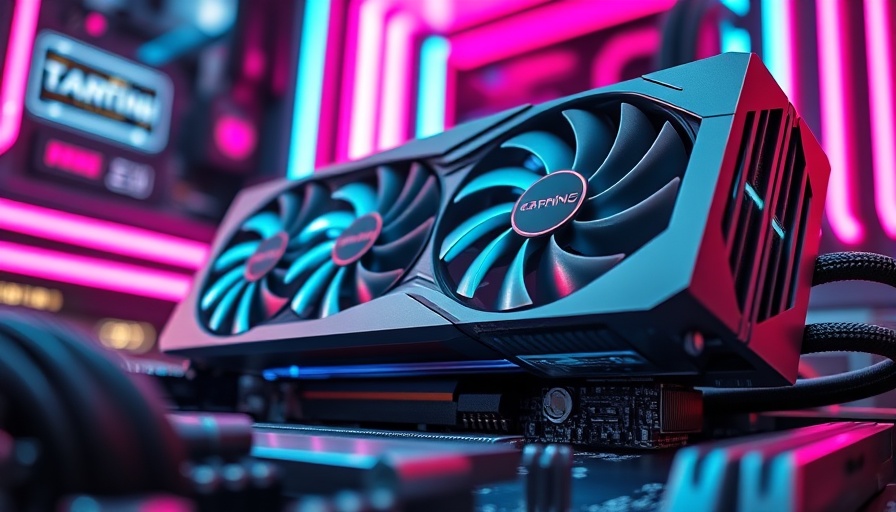 Futuristic GPU with glowing neon lights on motherboard.