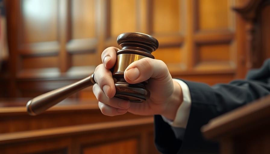 Judge in courtroom with gavel, emphasizing legal proceedings.