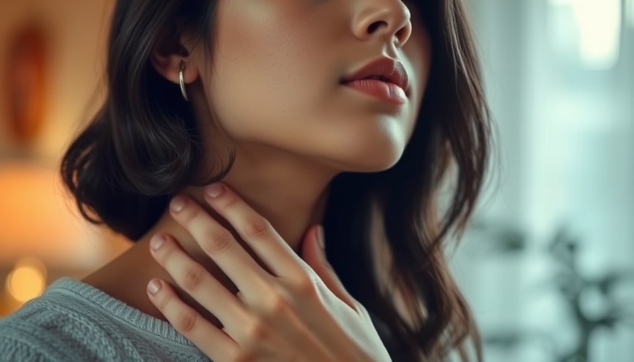 Woman examining thyroid health, related to plant-based diets.