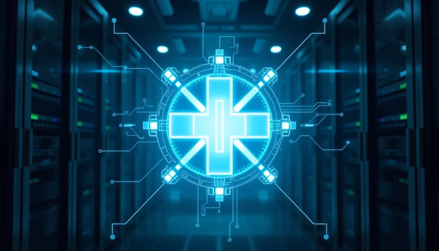 Secure foundation in health tech with digital hologram and circuits.