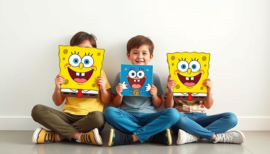 Friends holding SpongeBob cutouts for free performances.