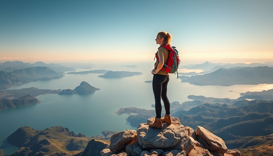 Confident woman hiking at mountain peak, embracing decisiveness.
