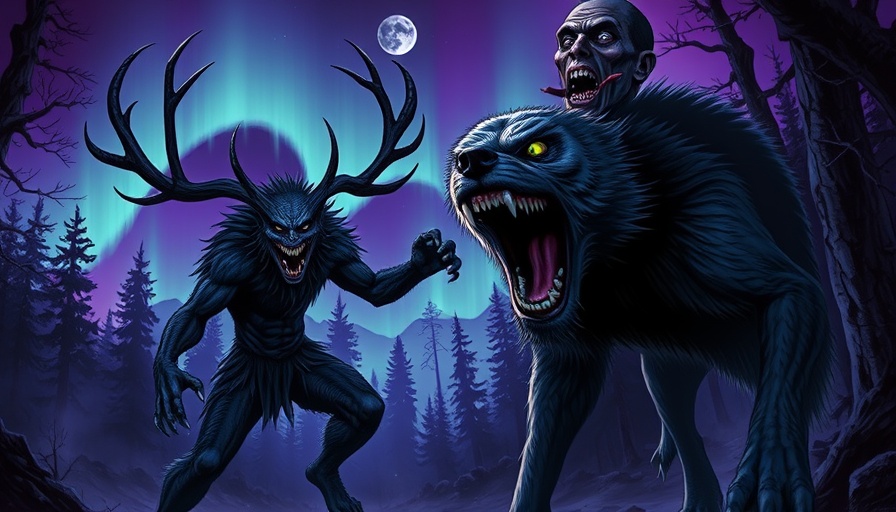 Halloween Horror Nights new haunted houses featuring terrifying creatures under Northern Lights.