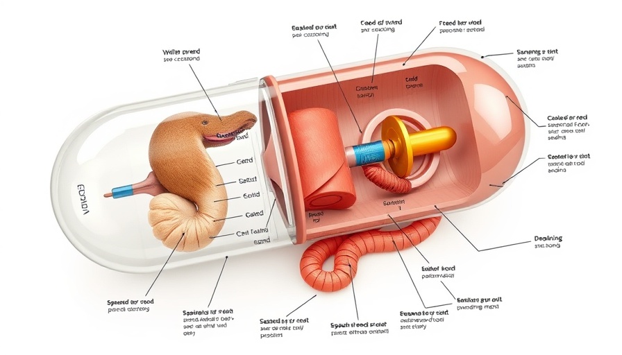 Diagram of smart capsule tracks health of the GI tract.