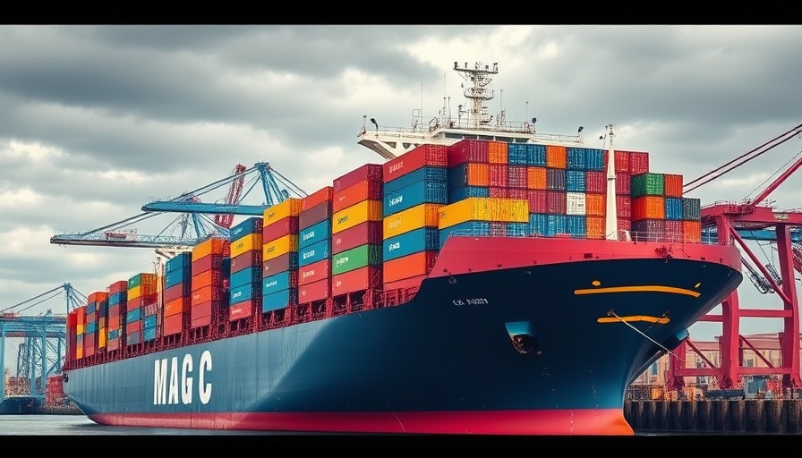 Container ship at port highlighting concerns over tariff policies.