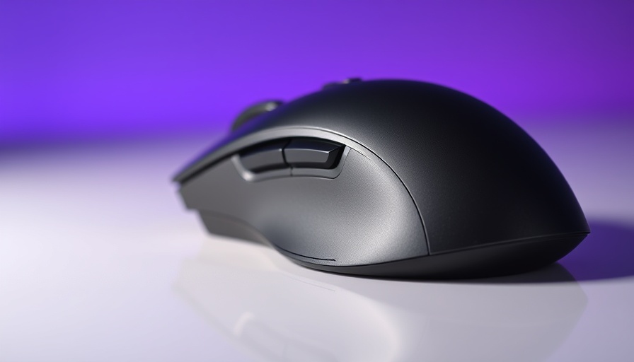 Ergonomic gaming mouse with customizable keys on white surface.