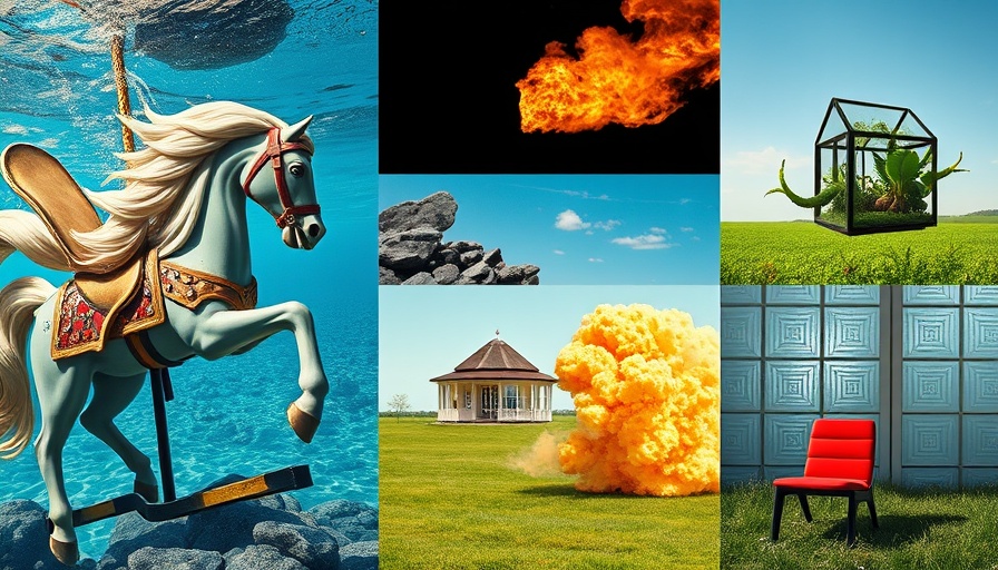Surreal collage illustrating creativity with Runway AI game creation tool.