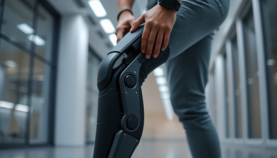 Robotic leg brace being adjusted, showcasing advanced technology.