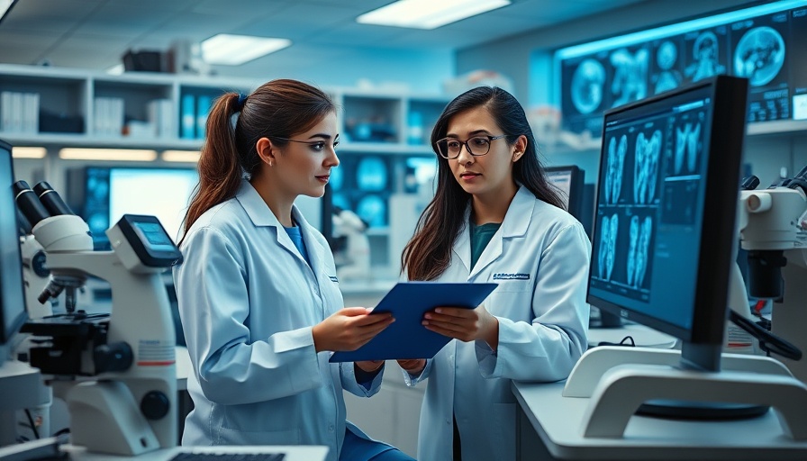 Automation in Healthcare: Scientists analyzing medical data on computers in a lab.