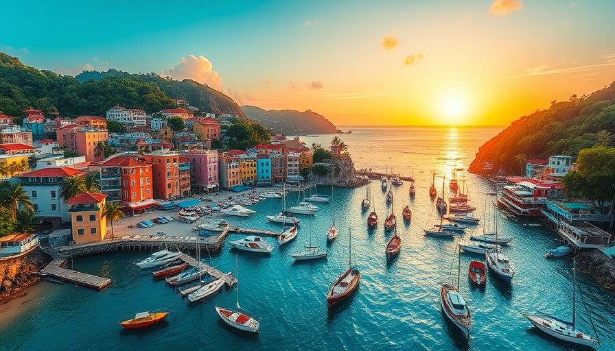 Coastal scene of U.S. Virgin Islands with colorful buildings and boats.