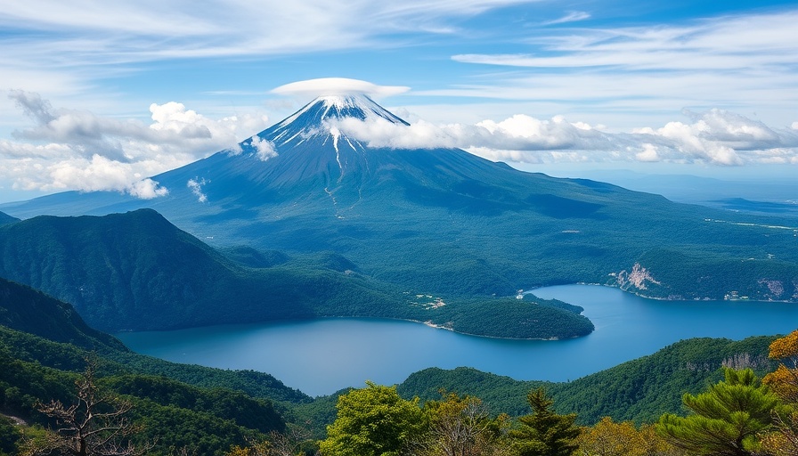 Serene Hakone landscape with Mount Fuji and lush scenery.