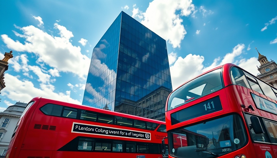 British Founders and Government Understanding: London bus and modern architecture.