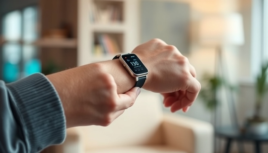 Close-up of cuff-free blood pressure monitoring device on wrist.