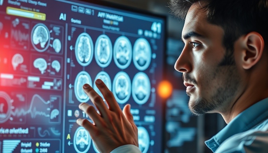 Person using a medical screen with brain scans, illustrating AI transforming care delivery.