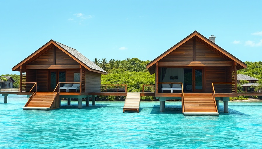 Luxurious overwater bungalows at a Marriott all-inclusive resort.
