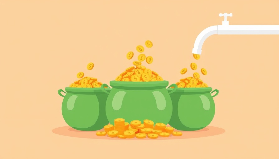 Golden era of property investment metaphor with coins and faucet.