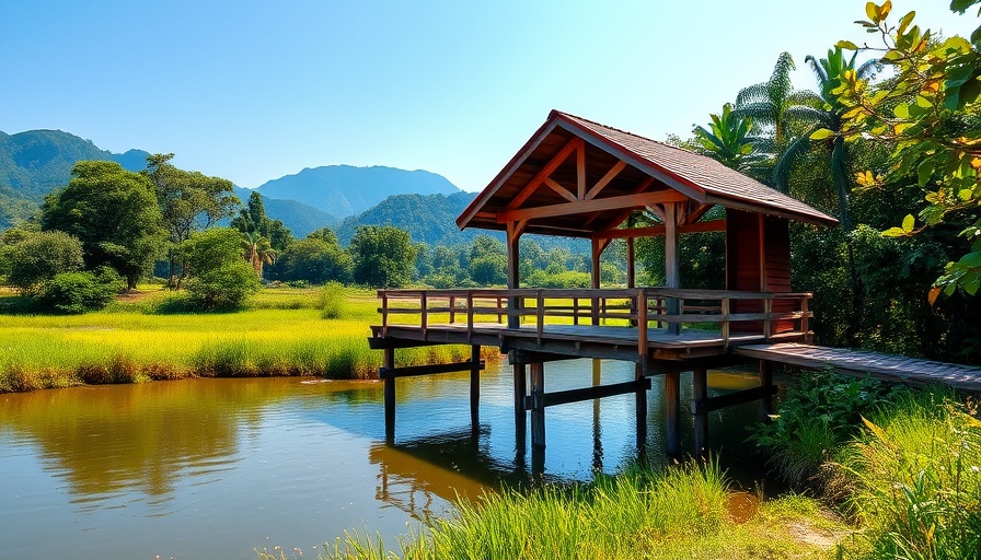 Traveling in Vietnam: Scenic wooden bridge with lush greenery.