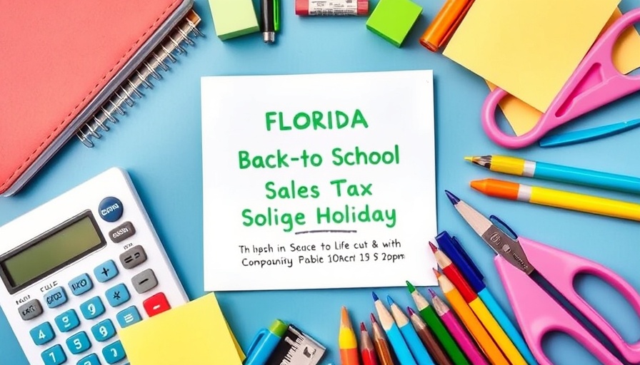 Florida Back-to-School Sales Tax Holiday promotion with school supplies.