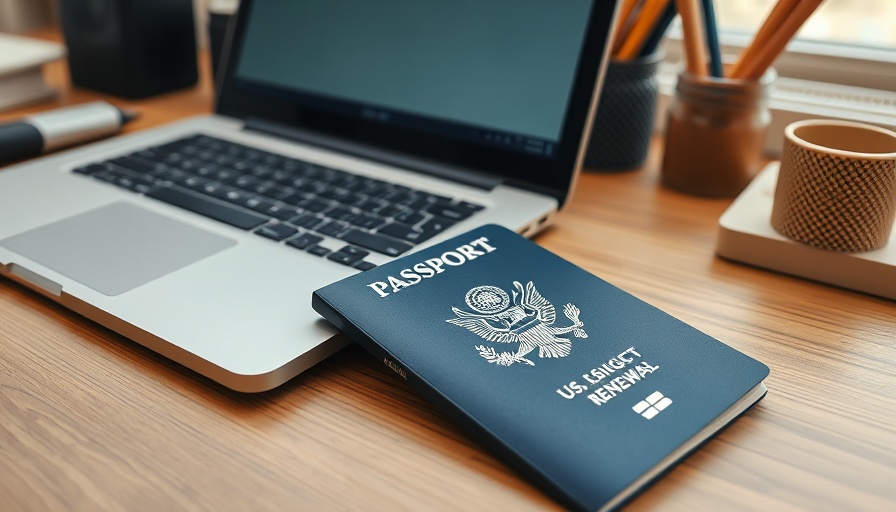 U.S. passport with laptop showing online renewal process.