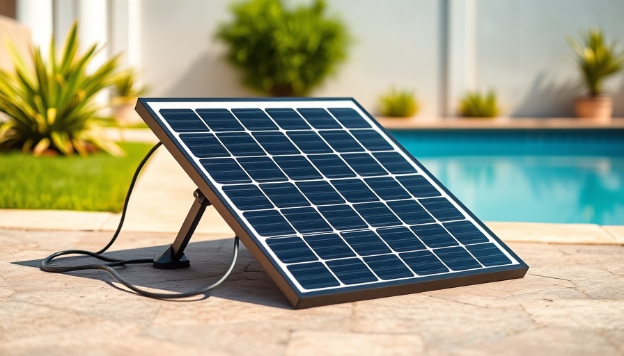 Wireless energy technology: poolside solar panel in bright sunlight.