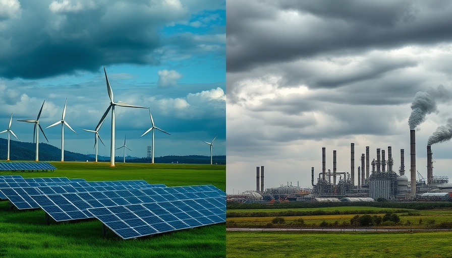 Contrasting landscapes symbolizing the clean energy and fossil fuel debate.