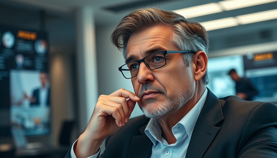 Man discussing AI agents impact on business growth in modern office.
