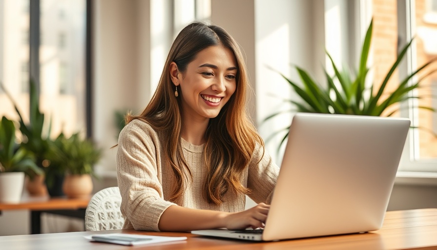 AI Branding & Business Skills Bundle: smiling woman working on a laptop