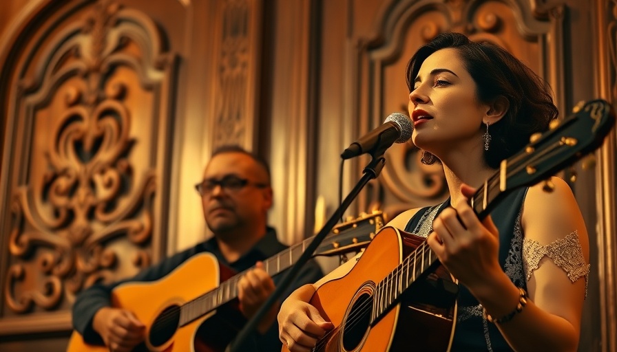 Fado music Lisbon scene with singer and guitarist in cozy setting.