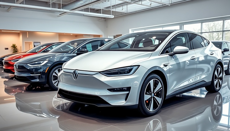 Modern electric vehicles in a showroom.
