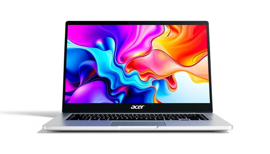 Sleek silver Acer Aspire Go 15 laptop showcasing abstract design in sale ad.