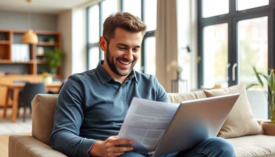 Man reviewing documents and laptop for last-minute credit checks before closing.