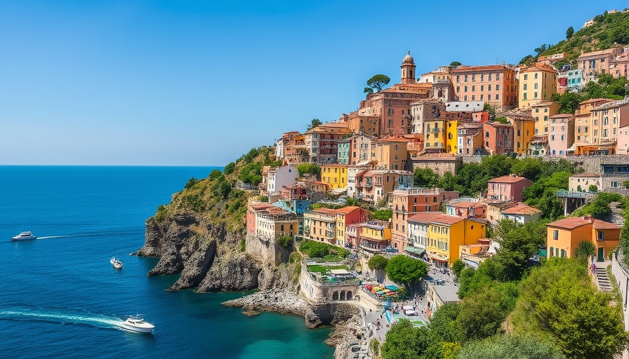 Stunning view of colorful hillside buildings on the Amalfi Coast, Italy.