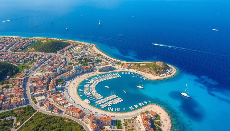 Aerial view of the vibrant Albanian Riviera coastline, ideal for a road trip.