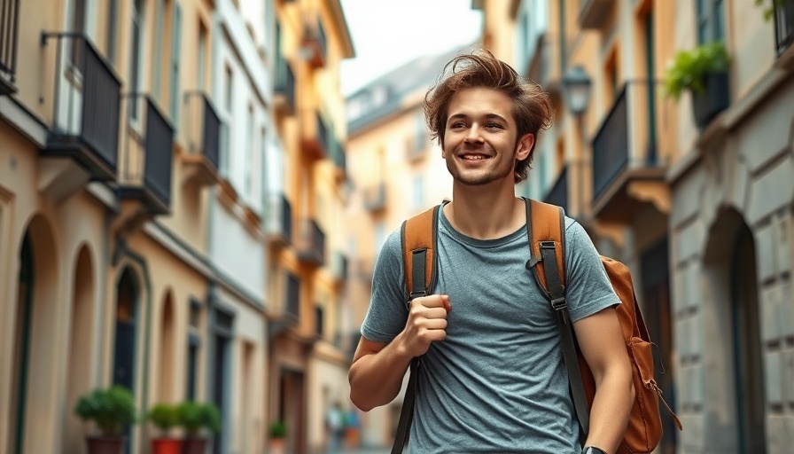 Young traveler in European street exemplifying tax deductions for business travel.
