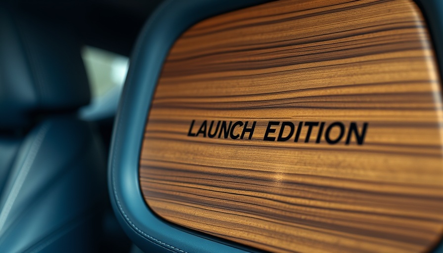 Rivian spinoff interior with 'Launch Edition' panel and blue leather.