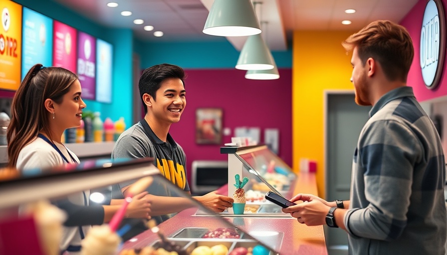 Customer paying at vibrant ice cream shop counter, cheerful interaction, From Customer to CEO.