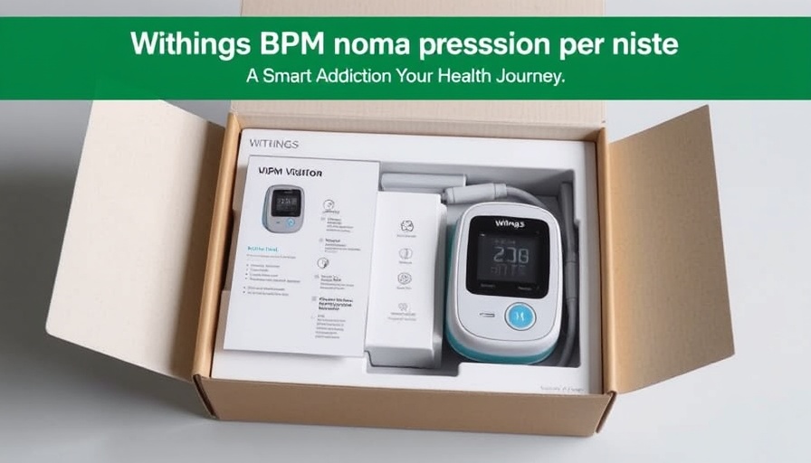 Withings BPM Vision Blood Pressure Monitor box with green text banner.