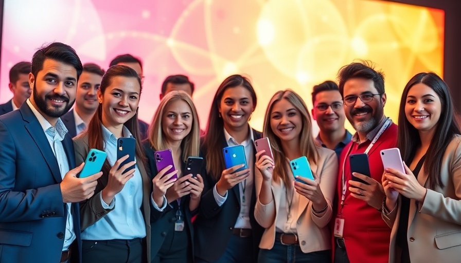 Business professionals showcasing Samsung Galaxy Z Fold7 features at launch event.