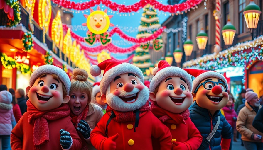 Mickey's Very Merry Christmas Party parade with festive decor.