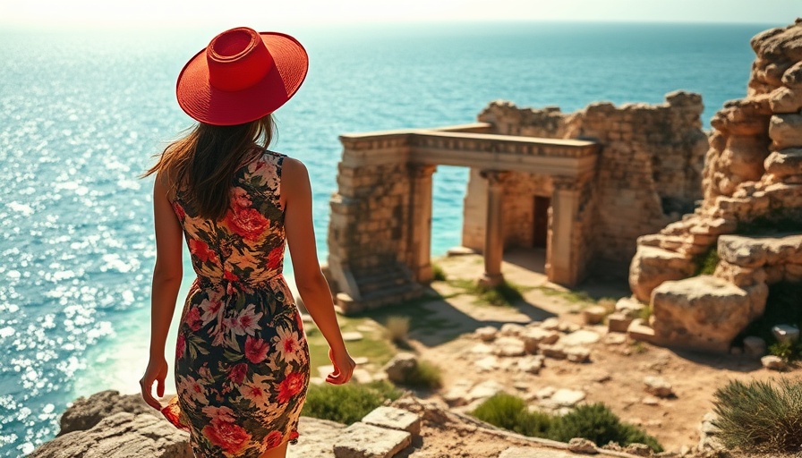 Woman exploring ancient ruins by the sea in Peloponnese