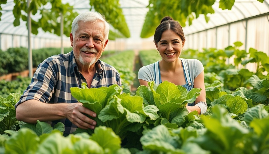 Smiling family members harvesting lettuce in a greenhouse