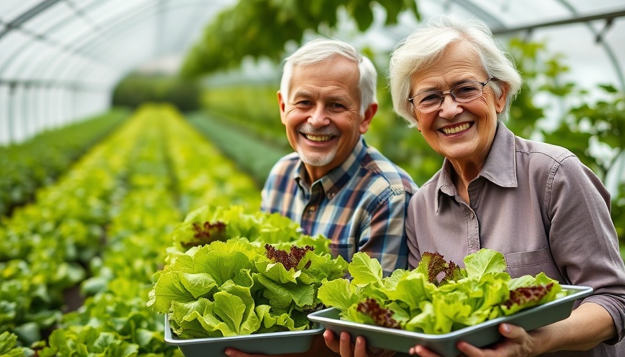 Family Business Success Strategies: Older man and woman in greenhouse holding lettuce trays.