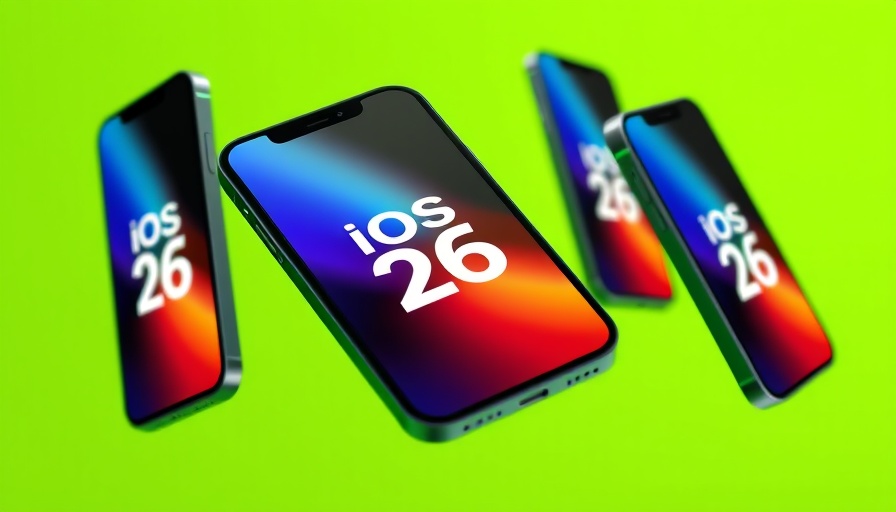 iOS 26 iPhone compatibility displayed on shiny iPhones against vibrant background.