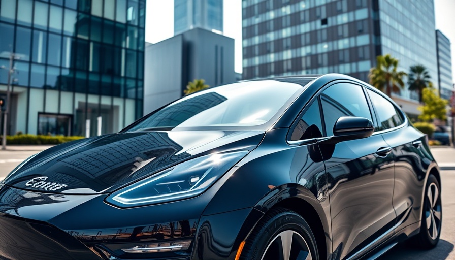 Sleek electric vehicle in urban setting, used electric vehicle market.