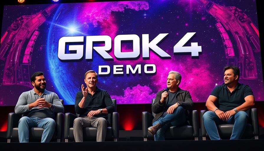 Panel discussion at AI Innovation Grok 4 demo with space-themed backdrop.